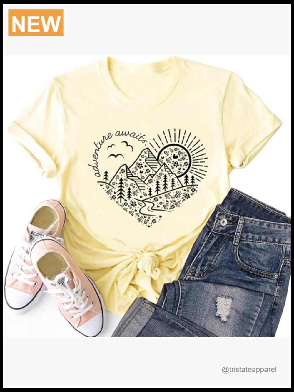 Women's Adventure Hiking Graphic Tee Heart Print Nature Travel Shirt Workout Top